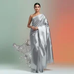 Sophisticated Model in Molten Silver Splash Silk Saree | chatgpt photo editing prompts for girl in saree